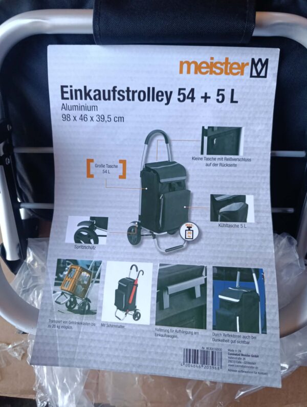 Meister 6816810 Wózek na zakupy 54 l z komorą chłodzącą – Składany, schodowy i odporny na deszcz